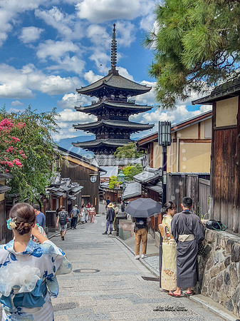 Kyoto road with Temple